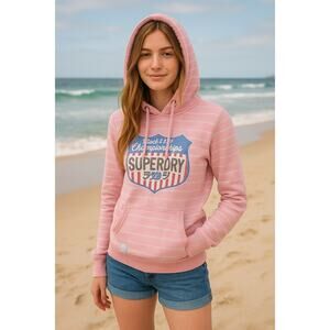 Superdry Graphic Logo Hoodie Sweatshirt Women's Small Vintage Y2K Athleisure